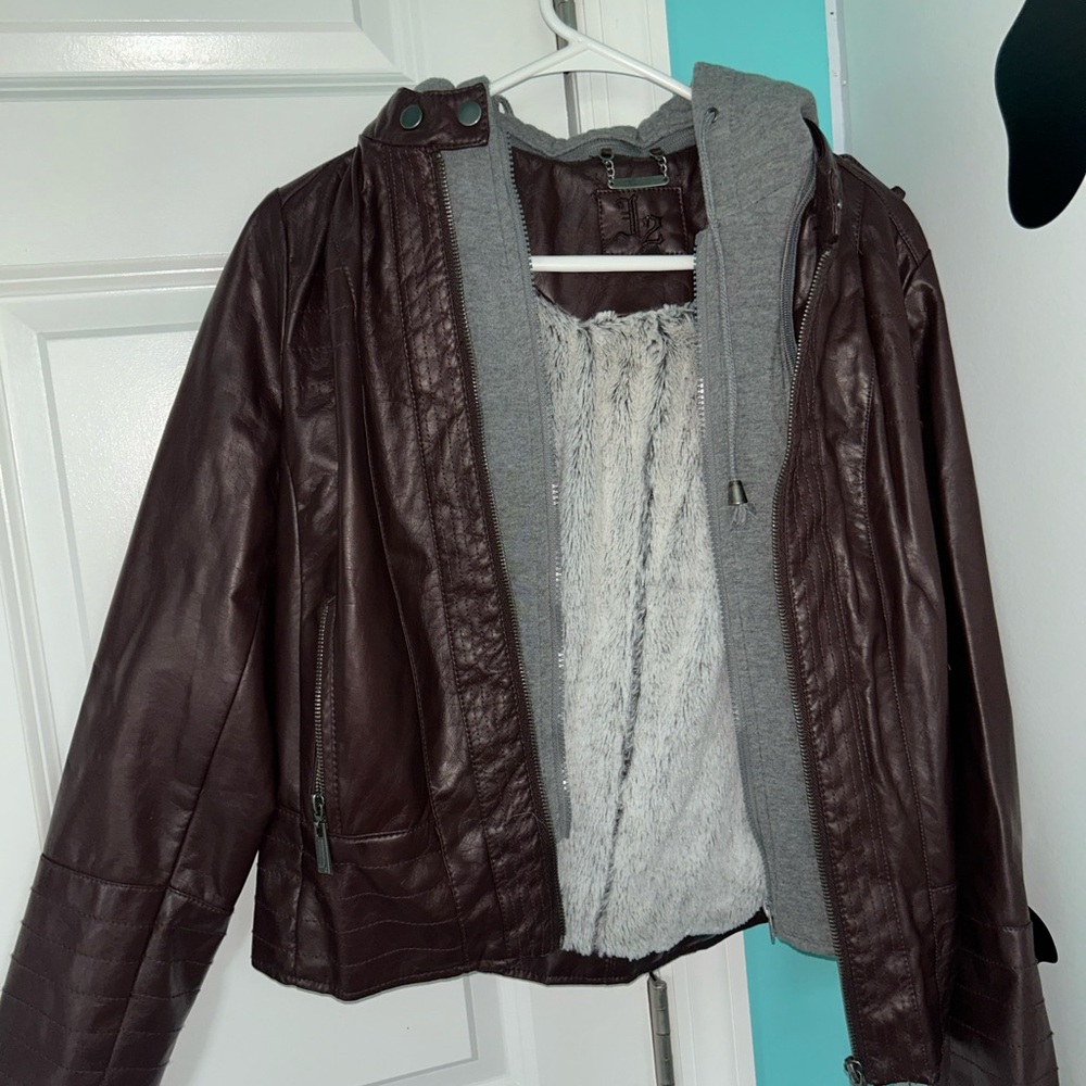 Women's Brown Leather Jacket with Gray Lining